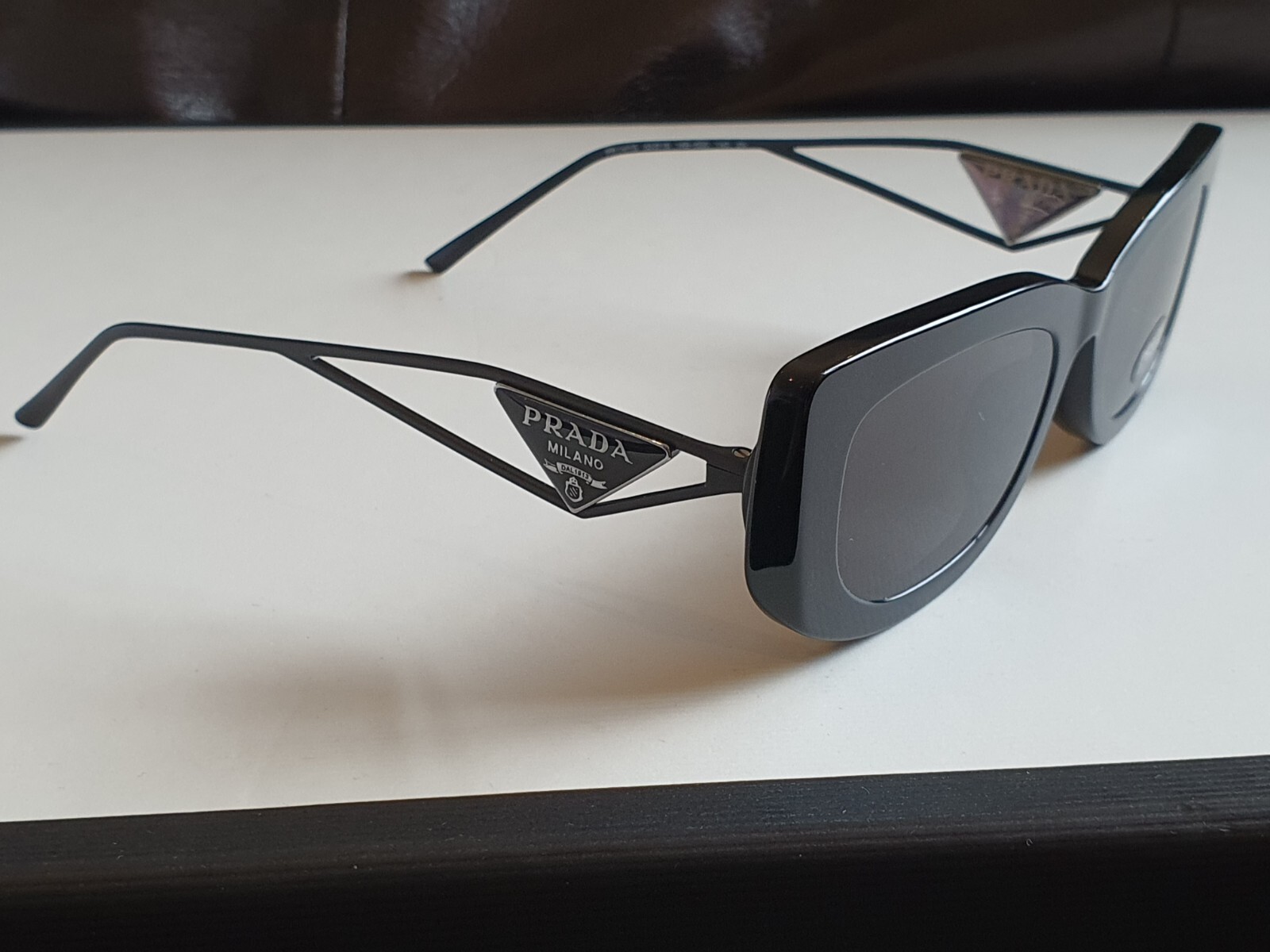 Prada Sunglasses Black Rectangular Acetate Metal … - image 6