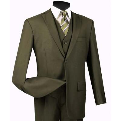 BIG & TALL Men's Olive Green 3 Piece 2 Button Classic Fit Suit NEW
