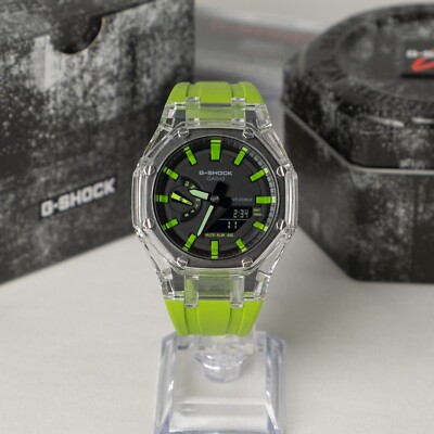 Custom G-Shock GA-2100 Transparent Case Light Green/ Black Steel