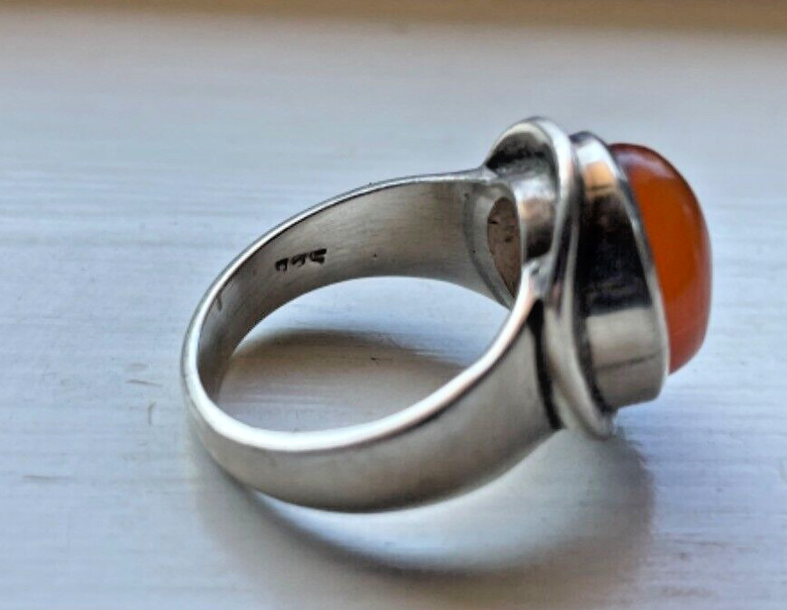 SOLID Cornelian Stone Sterling SILVER Ring - HALL… - image 9
