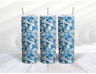 Little Blue Flowers Stainless Steel Skinny 20 Oz Tumbler Floral Cup by Mugzan