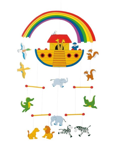 Mobile Arche Noah Aus Holz Kinderzimmer Deko FüR Kinder + Baby Holzmobil °°Neu°°-image