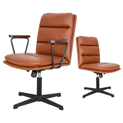 High Chair Okeysen Brown Armless Office Desk Chair, Mid Back