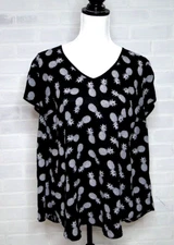 TORRID BLACK TULIP SLEEVE PINEAPPLE TOP BLOUSE PLUS SIZE 1