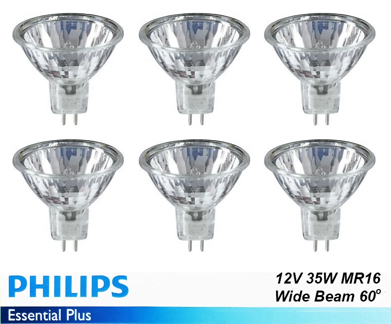 6 x PHILIPS 12V 35W MR16 Gu5.3 Halogen Light Lamp Globes Bulbs 60 Degree Beam