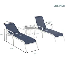 Adjustable Waterproof Chaise Lounge Chair 3 PCS Outdoor Pool Lawn Sun Lounger