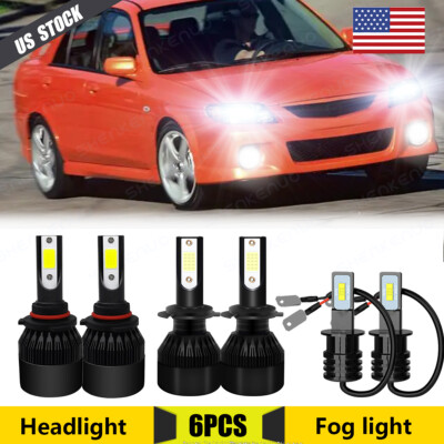 For Mazda Protege5 2002-2003 6xbright 9005 H7 H3 Headlight & Fog Light LED Combo