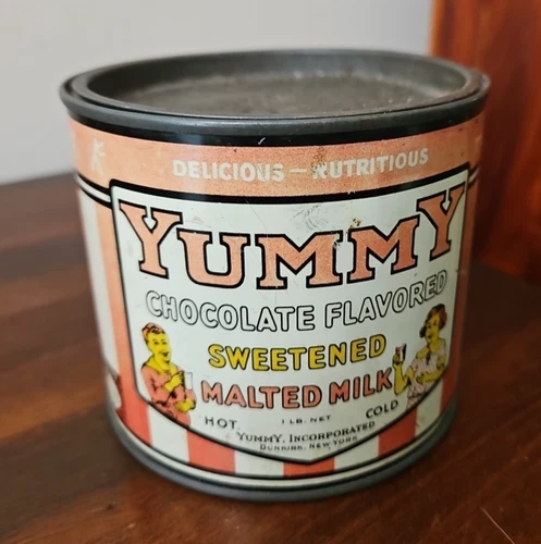 Vintage 1930s YUMMY Chocolate Malted Milk Tin Dunkirk NY Advertising