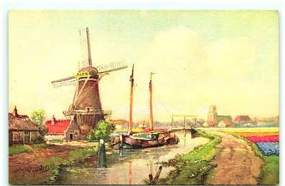 S03-2688, WINDMILL, PAINTING, 1920S POSTCARD