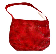 Vintage Red Beaded Handbag with Sateen Strap Zipper Closure unbranded FLAW BM
