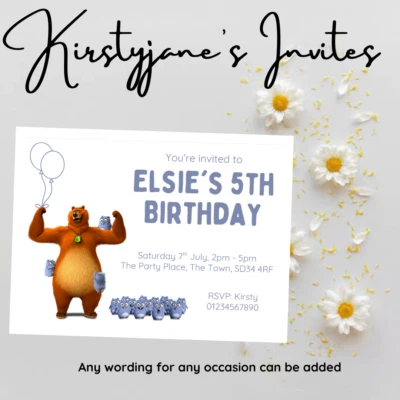 KIRSTYJANE'S INVITES Birthday party invitations invites Personalised GRIZZY AND THE LEMMINGS