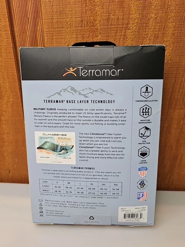 New Terramar Men's Military Fleece Black Leggings XL Pant 3.0 Thermoregulation - Image 2 of 2