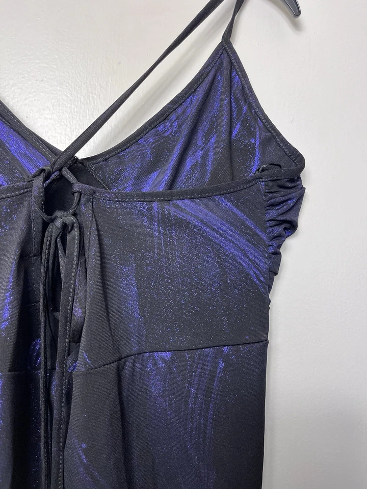 Chaleco Top Vintage Y2K Púrpura Negro Brillante Talla UK 14 Nuevo Con Etiquetas Foto 4 de 4