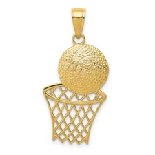 14k Yellow Gold Diamond-Cut Basketball and Net Charm Pendant 1.31g L-26mm W-15mm
