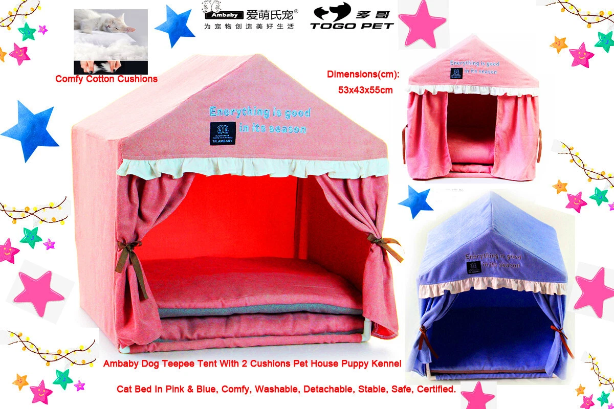 Ambaby Cute Dog Tent 2 Cushions Washalbe Stable Dog Kennel Puppy House Dog Beds