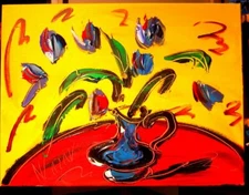 RED FLOWERS  PAINTING  Abstract Modern CANVAS Original Oil U9H0VbTH