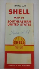 Vintage 1957 Southeastern U.S. road map Shell oil gas 