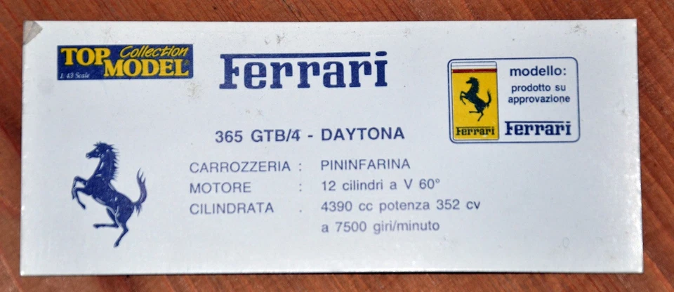 FERRARI 365 GTB/4 DAYTONA TOP MODEL COLLECTION LIMITED EDITION 1:43 - Immagine 4 di 4