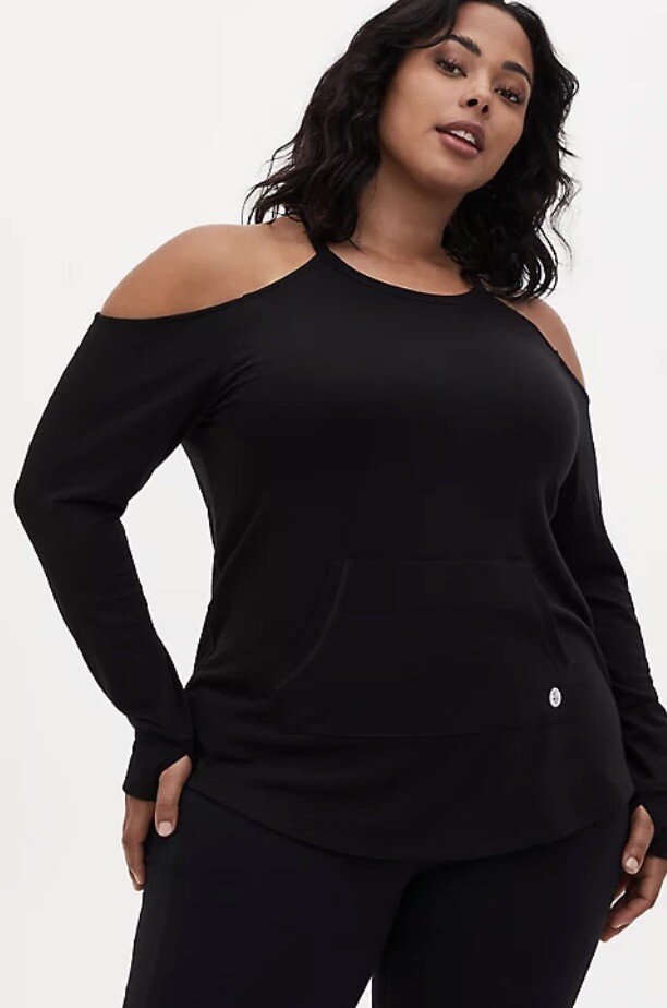 Torrid Black Terry Cold Shoulder Active Sweatshirt SIZE 1 14-16 NWT