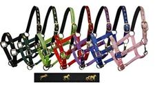 Adjustable Cob Size Neoprene Lined Nylon Halter w/ "Running Horse" Overlay