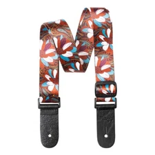 Stagg STE UKEFLOW BRW Terylene Uke Ukulele Strap w/ Brown & Blue Flower Pattern