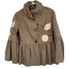 Womens Ungaro Fever Size 6 S Tweed Floral Patchwork Peplum Jacket Bell Sleeve