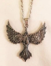 Gorgeous Swirl Etch Textured Celtic Phoenix Rising Sculpted Silvertone Pendant