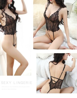 Top Tanga Dessous Büste Spitze transparent Unterwäsche Teddy Lace Unterwäsche Set