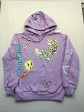 Looney Tunes Purple Hoodie Sweatshirt XS Bugs Bunny Tweety Bird Happiness