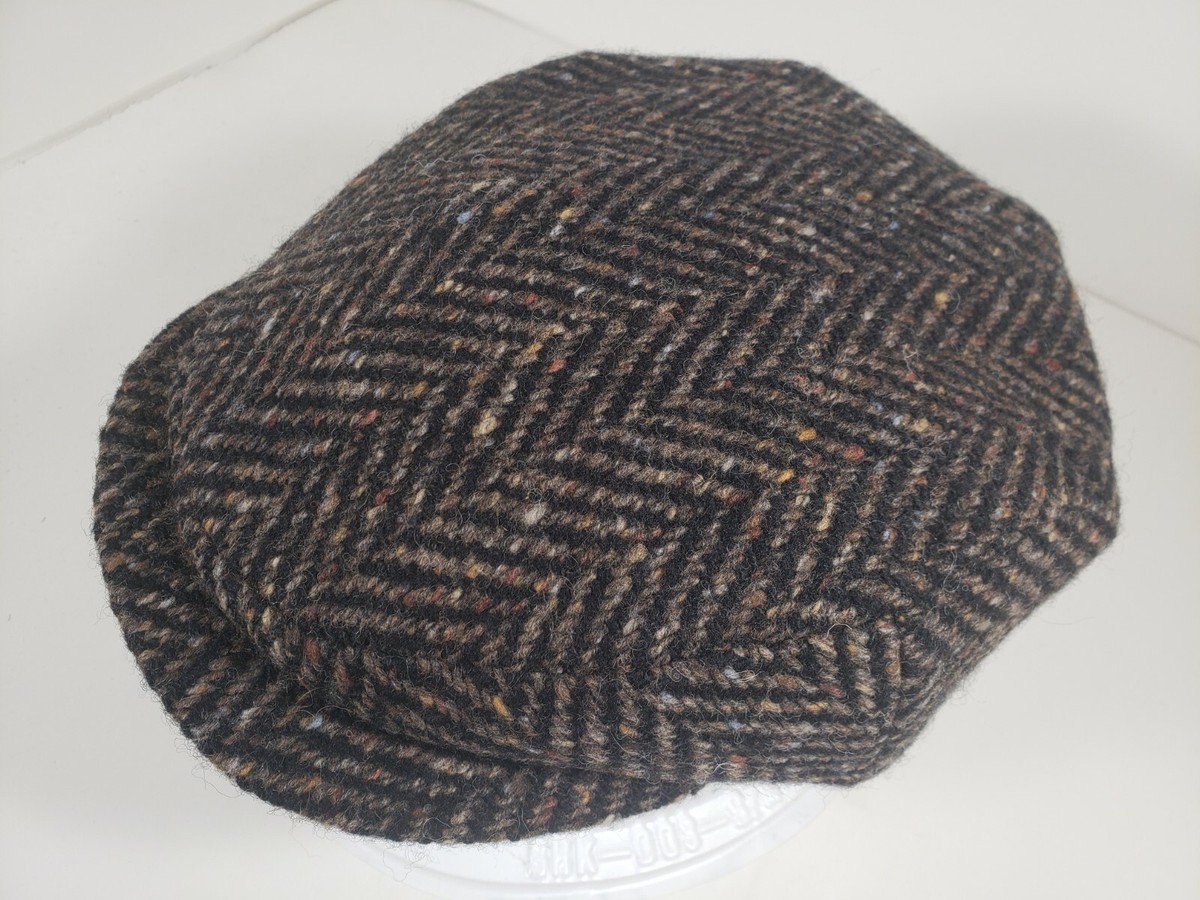 CITY SPORT BROWN LONG BILL DONEGAL TWEED HARRINGBONE FLAT CAP GOLF  NEWSBOY