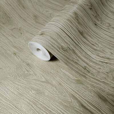 Embossed tan Gold metallic faux wood textured modern Contemporary wallpaper roll
