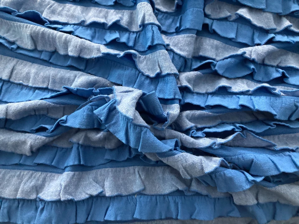 Royal/Heather Blue Ruffle Knit Sewing Fabric 2 yds 56" 4-way stretch Made in USA - Image 2 of 4