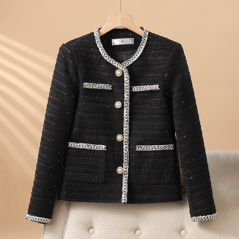 Short Coat Womens New Tweed Crew Neck Autumn Work Wear Coat