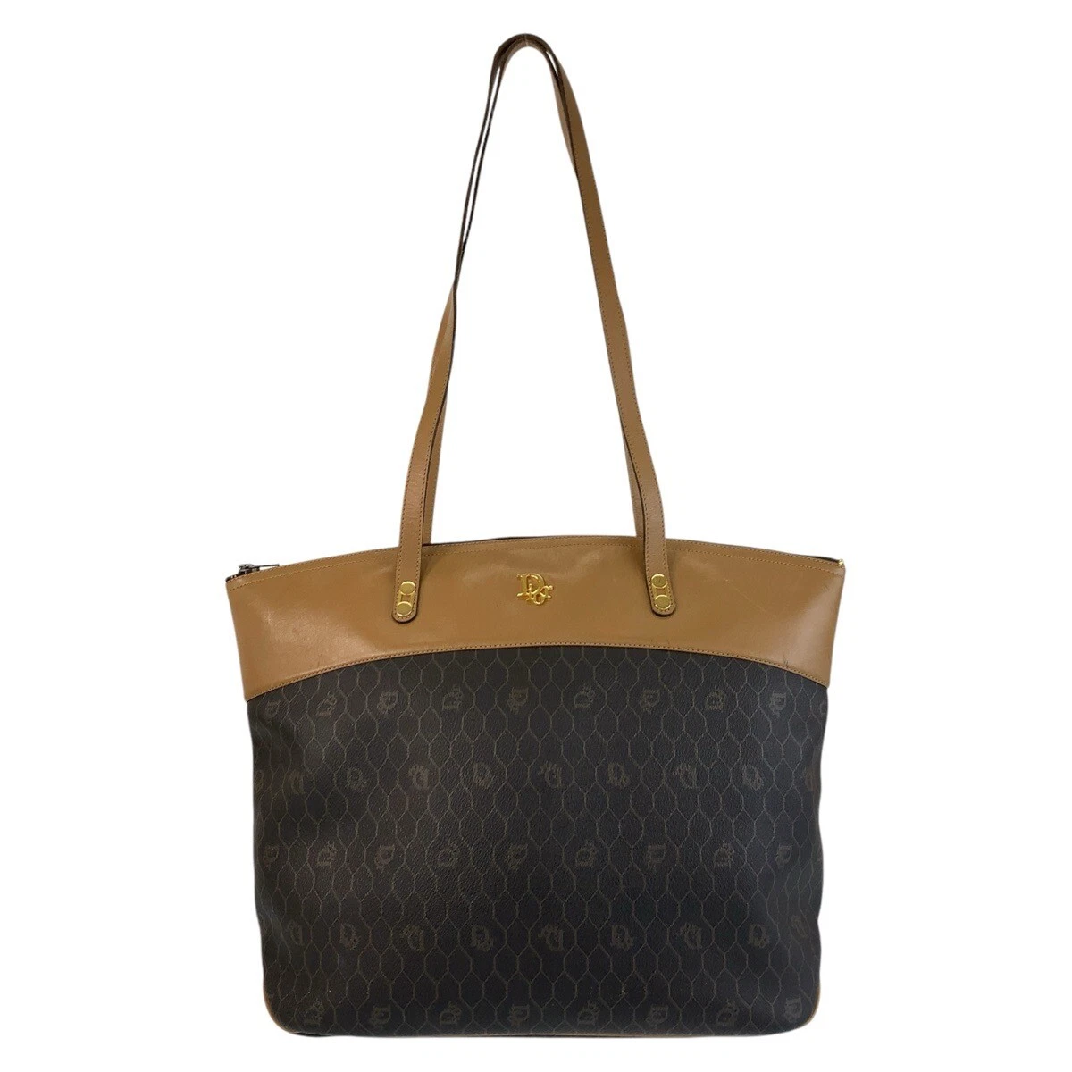 Christian Dior sac fourre tout vintage nid d'abeille sac bandoulière marron camel doré quincaillerie