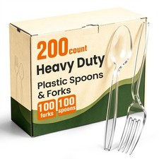 200 Count Plastic Silverware Heavy Duty,Clear Plastic Forks and Spoons , 100 ...