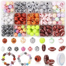 200 Pcs Sports Ball Beads for DIY Jewelry Making, Acrylic Tiny Baseball Baske...