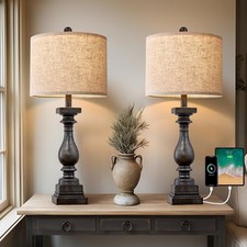 BOBOMOMO 27" Farmhouse Table Lamp Set of 2, 2 Pack Rotary Switch-Black