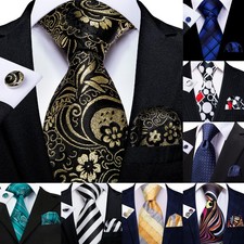 Men's 3-Piece Tie Set with Pocket Square Cufflinks Wedding Gifts for Groom
