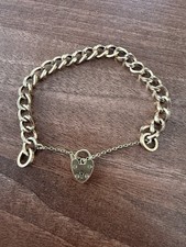 Ladies 9ct Yellow Gold Curb Link  Bracelet & Heart Padlock Clasp - 23.1g
