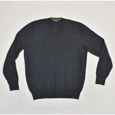 Polo Ralph Lauren Men's V Neck Pullover Sweater Merino Wool Gray Size L Golf