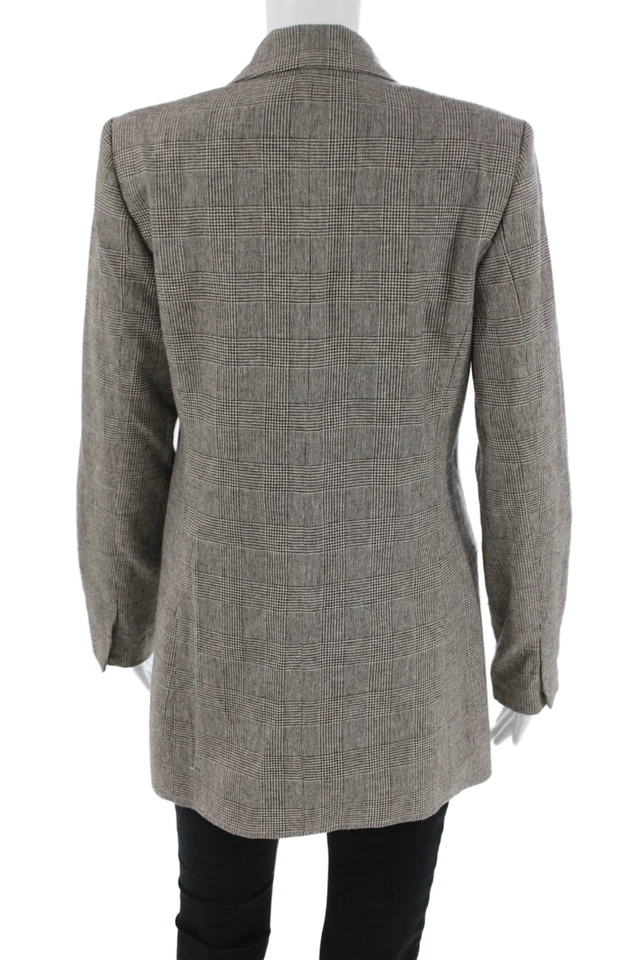 Zara 女式羊毛千鸟格纹印花纽扣西装外套灰色 XS 码 — 第 4/4 张图片