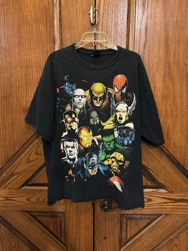 Vintage Marvel Mad Engine T-Shirt L Superheros Comics Spiderman X Men Wolverine