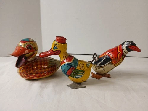Vintage Tin Wind Up Toy Lot Of 3 Duck Penguin J Chein & Co Children's Toys Ducks