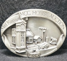 XD19171 NOS VINTAGE 1985 MID KANSAS MCC HOBBY AUCTION PEWTER BELT BUCKLE