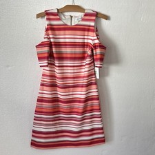 Calvin Klein Womens 8 Cold Shoulder Scuba Sheath Dress Striped Short Sleeve NEW