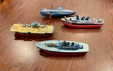 Lot Of 4 Vintage 1950-1960  s Japan Tin Litho Friction Drive Navy Ships