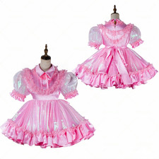 Girl Maid Sissy Lockable Pink Satin Dress Unisex cosplay costumes