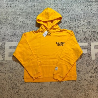 Gallery Dept Logo Hoodie Size Small Yellow Made in USA Streetwear Sweatshirt