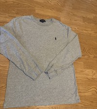 Boys Ralph Lauren Polo Shirt Grey Long Sleeve cotton crew neck Size L 14-16