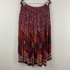 Soft Surroundings Boho Maxi Skirt XL Red Pink Floral Print Crinkle Cottagecore